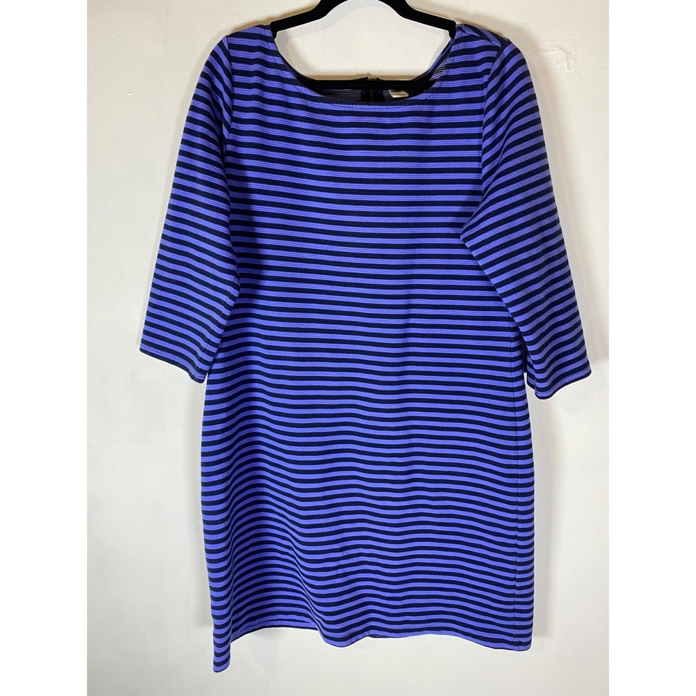 Striped Knit Shift Dress 3/4 Sleeve‎ Knee Length Back Zip XL Cotton Blend Career